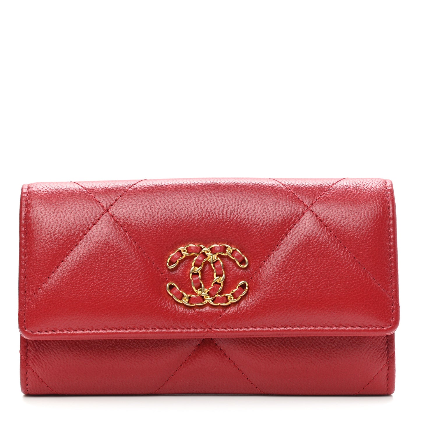 Goatskin Quilted Chanel 19 Flap Wallet Red