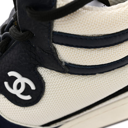 Chanel Suede Fabric Grained Calfskin Womens CC High Top Sneakers 37 White Navy 14 of 21