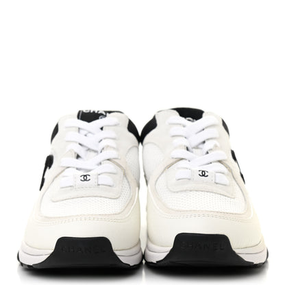 Chanel Mesh Suede Calfskin Grained Calfskin Womens CC Sneakers 37 White Black 2 of 7