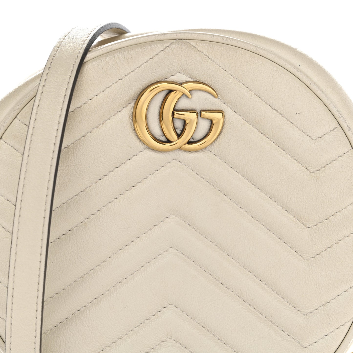 Calfskin Matelasse Mini GG Marmont Round Shoulder Bag White
