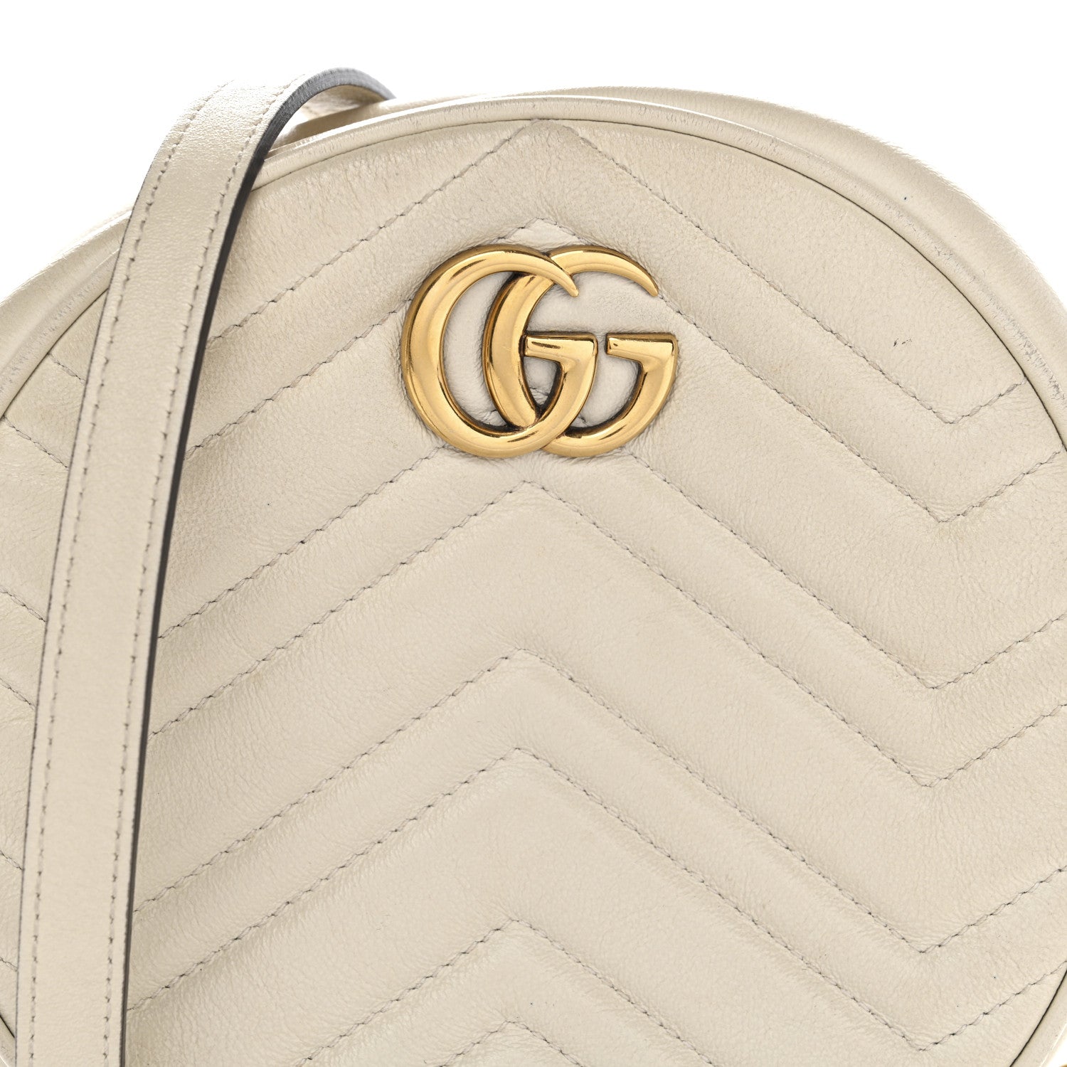 Gucci Calfskin Matelasse Mini GG Marmont Round Shoulder Bag White 8 of 16