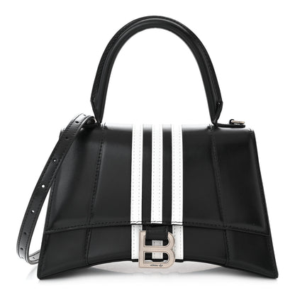Balenciaga X ADIDAS Shiny Box Calfskin Small Hourglass Top Handle Bag Black White 1 of 11