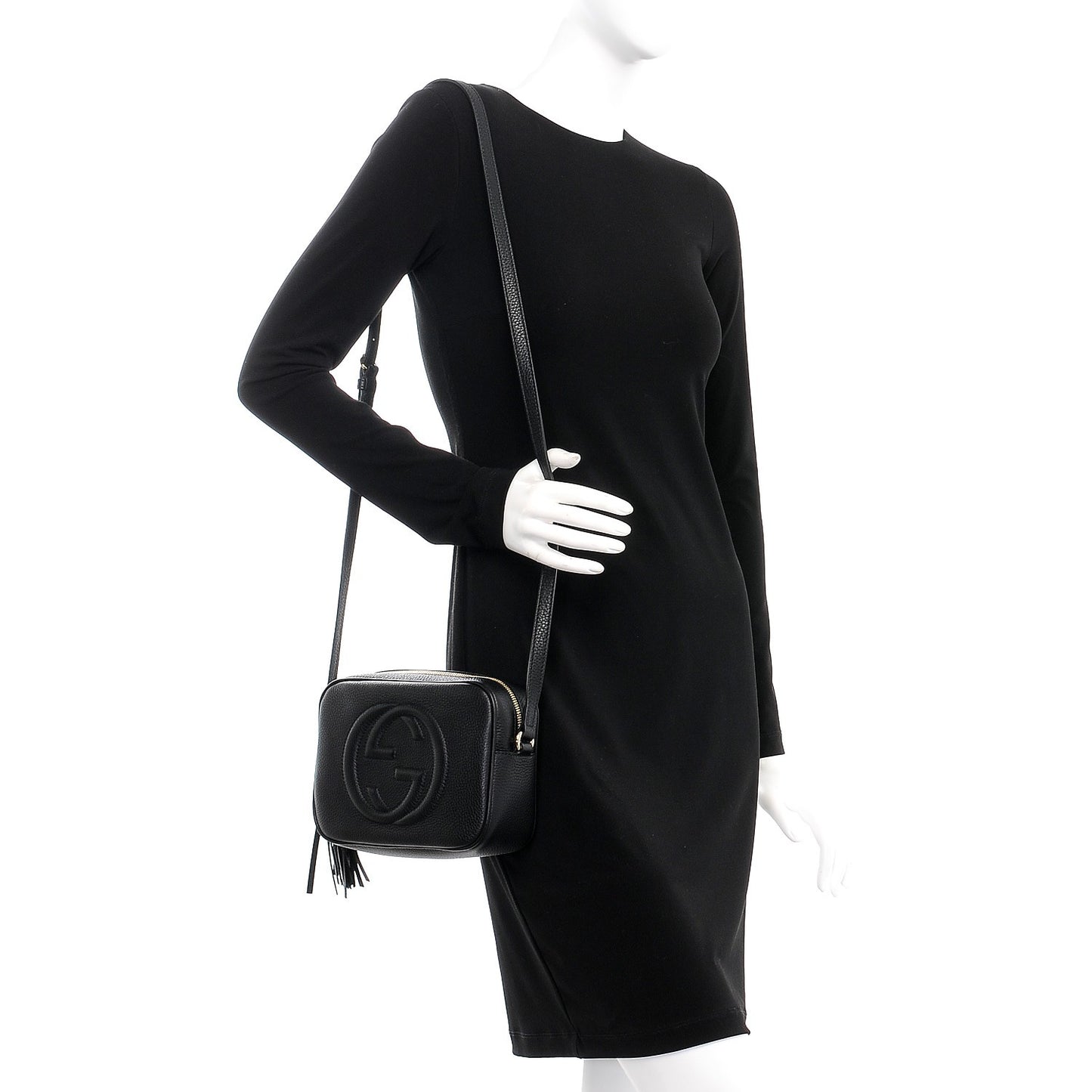 Pebbled Calfskin Small Soho Disco Bag Black