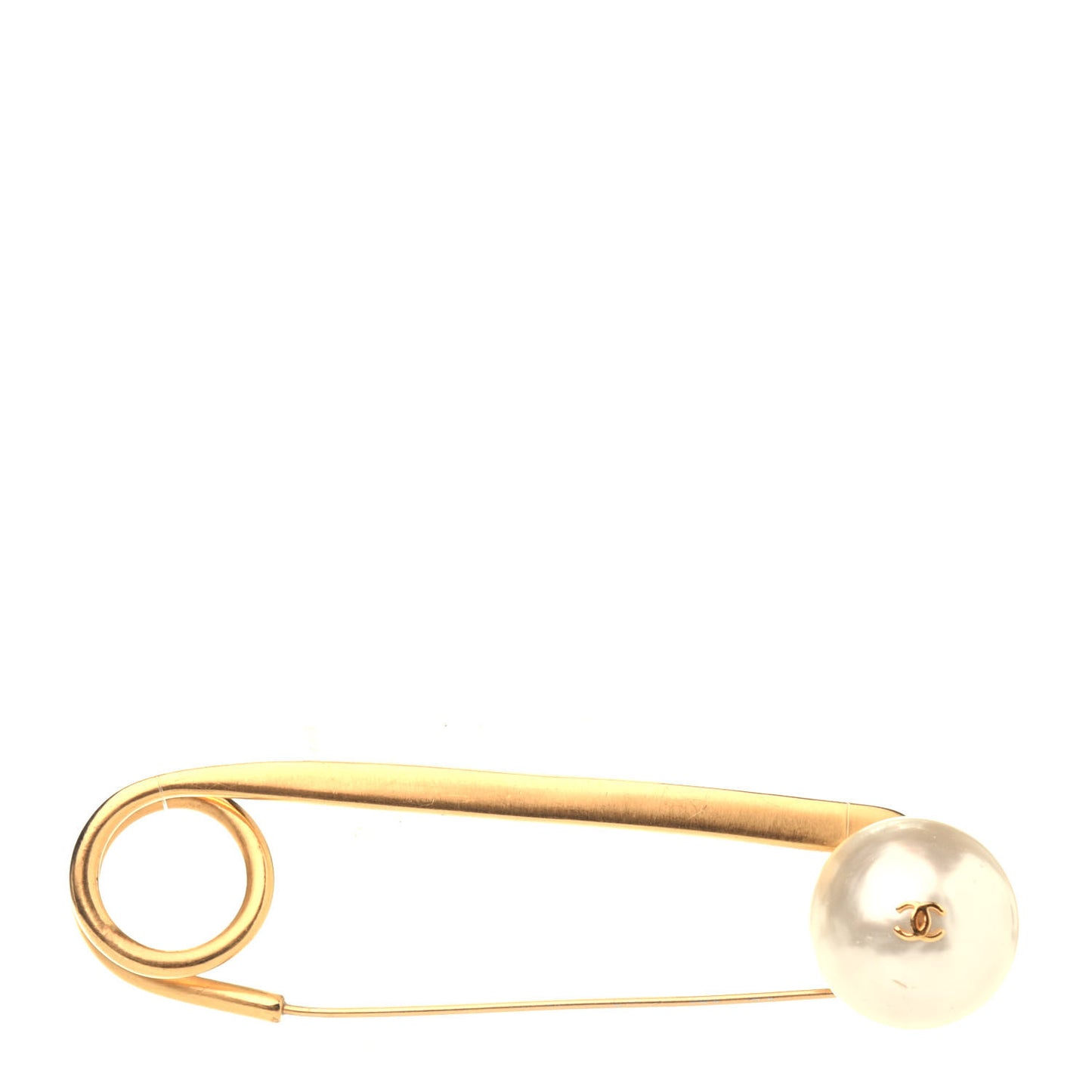 Pearl Safety Pin Brooch Gold