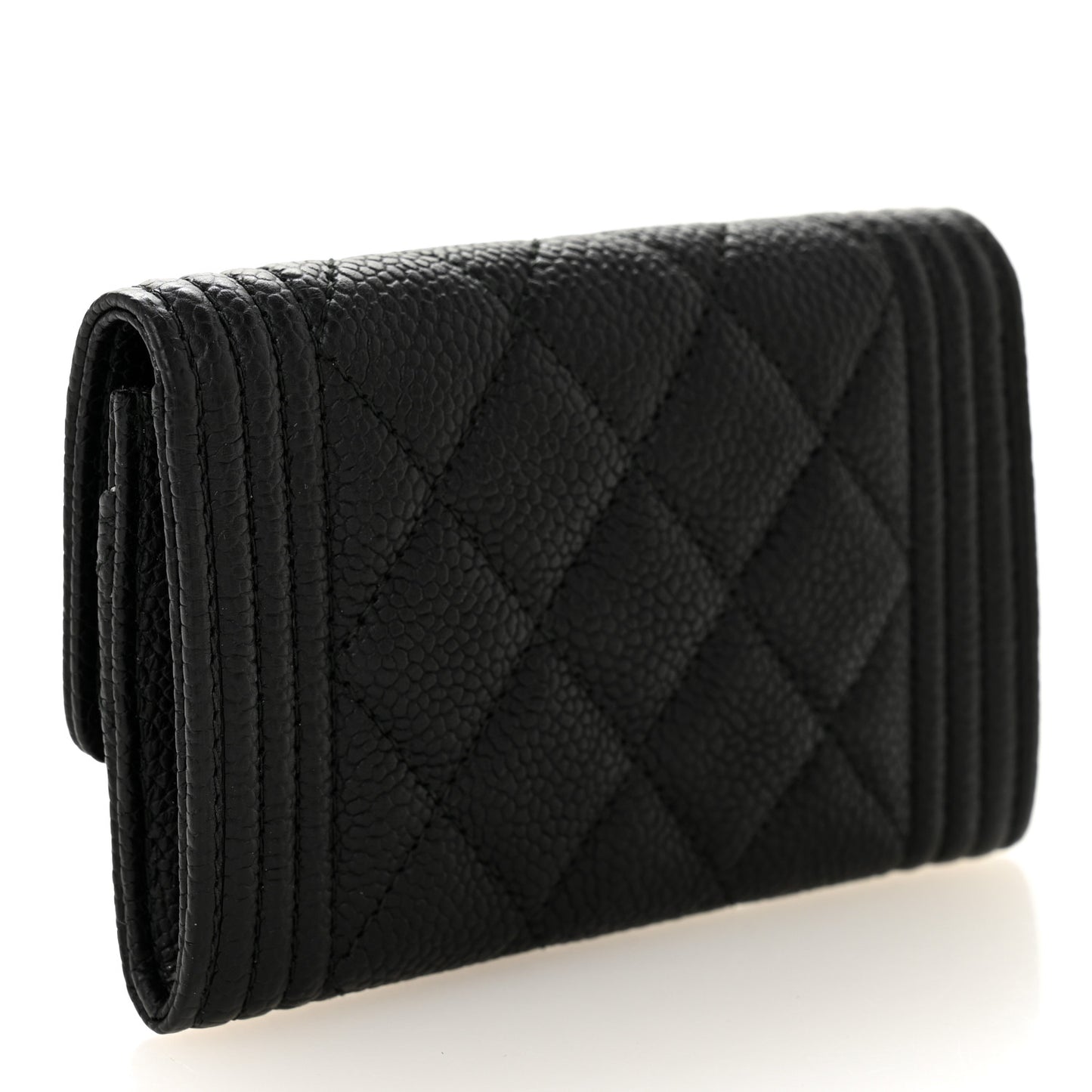 Caviar Quilted Boy Flap Card Holder Black