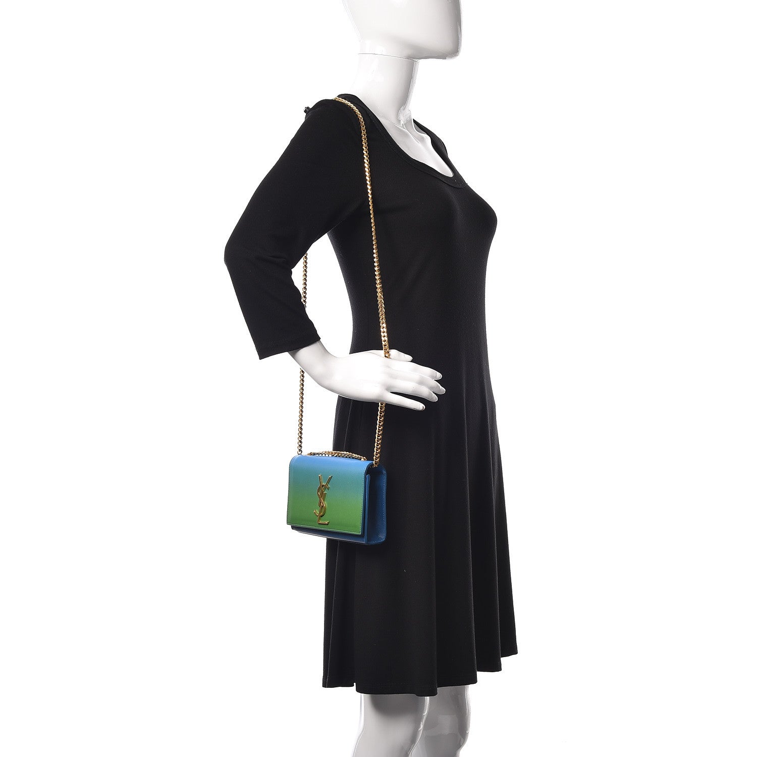 Saint Laurent Calfskin Degrade Small Kate Monogram Satchel Green Blue 2 of 11