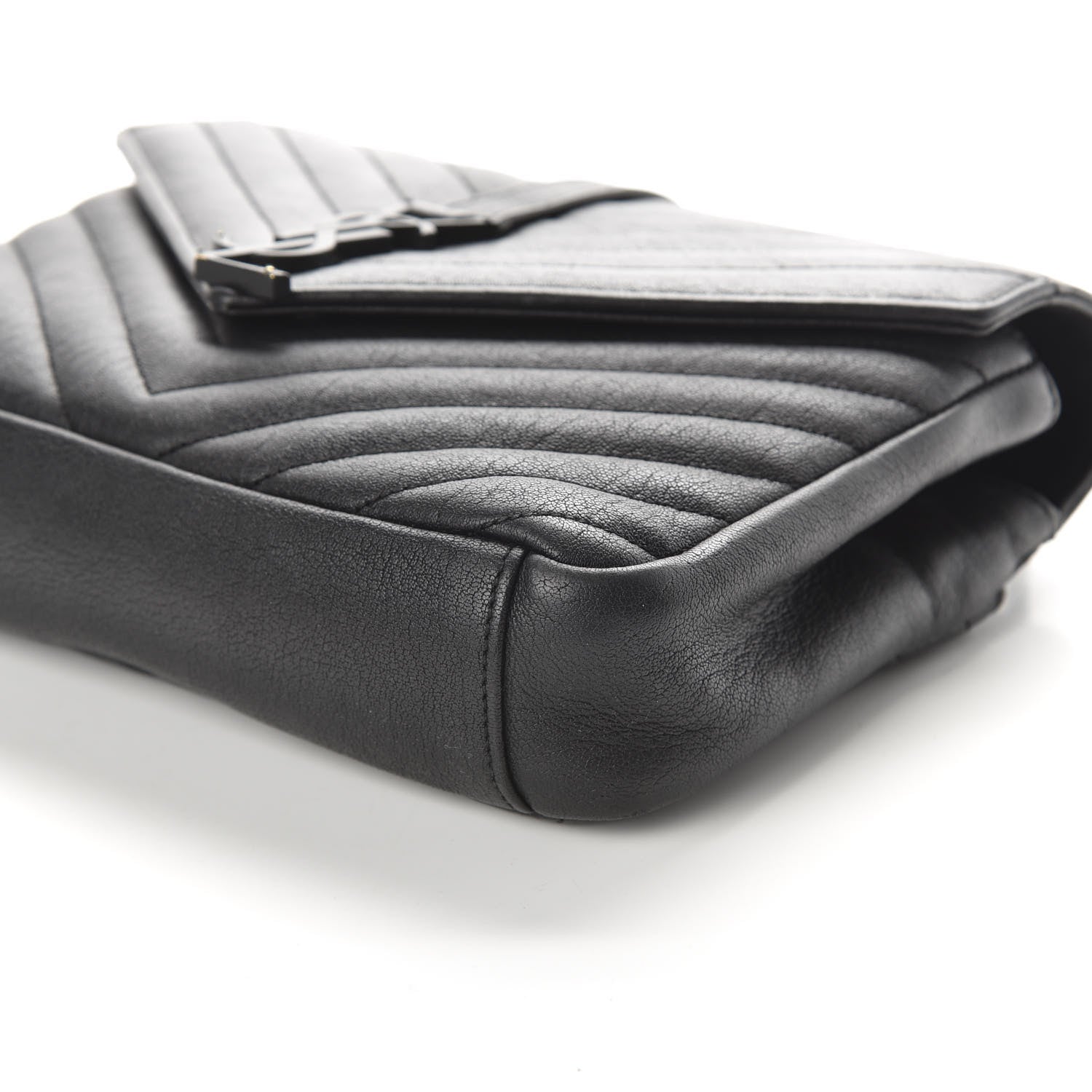 Saint Laurent Sheepskin Matelasse Chevron Monogram Monochrome Medium College Bag Black 11 of 12