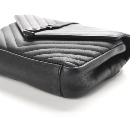 Saint Laurent Sheepskin Matelasse Chevron Monogram Monochrome Medium College Bag Black 11 of 12