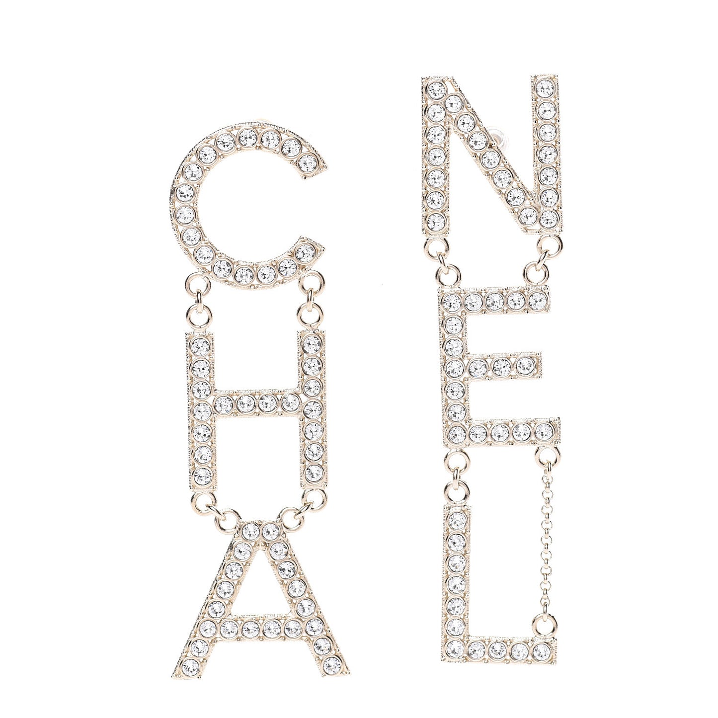 Crystal Cha-Nel Logo Drop Earrings Gold