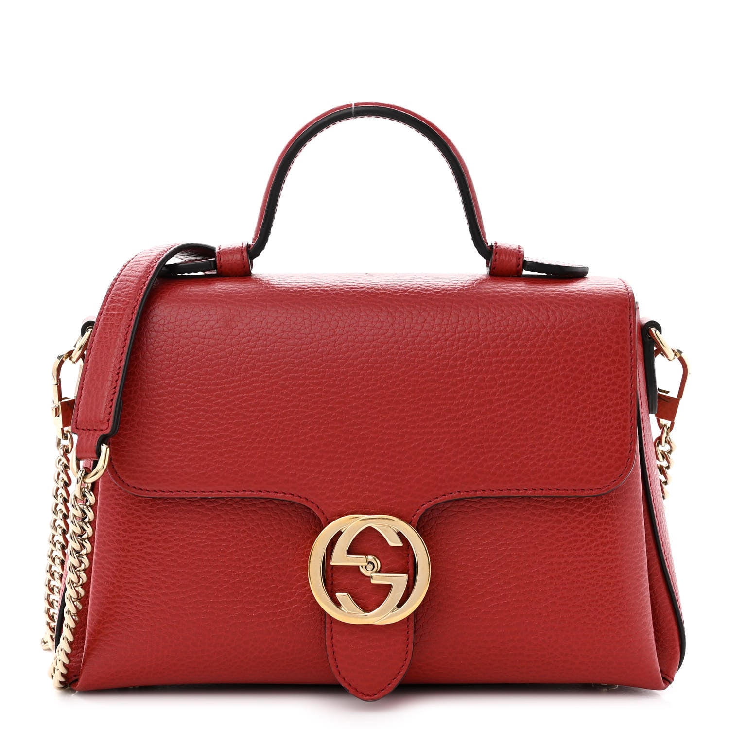Gucci Dollar Calfskin Interlocking G Top Handle Shoulder Bag Red 1 of 11