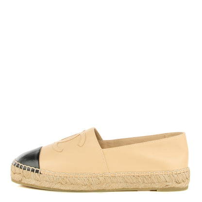 Chanel Lambskin CC Espadrilles 37 Beige Black 1 of 9
