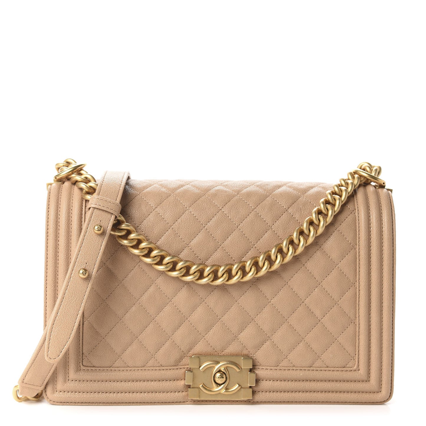 Caviar Quilted New Medium Boy Flap Beige