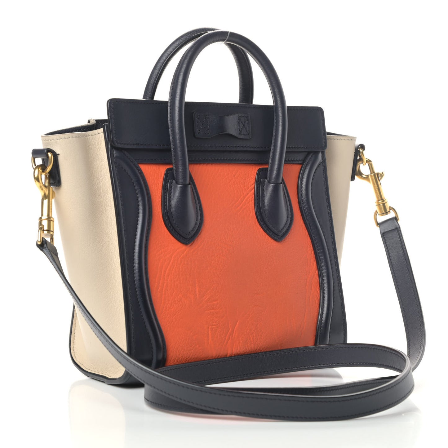 Elephant Calfskin Nano Tri-Color Luggage Bright Orange