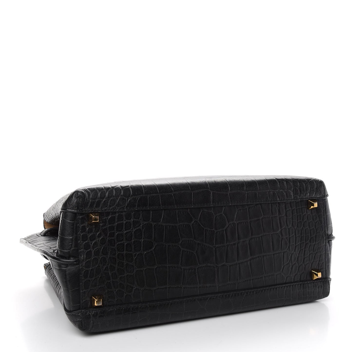 Calfskin Crocodile Embossed Medium Milla Tote Black