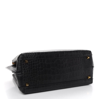 MCM Calfskin Crocodile Embossed Medium Milla Tote Black 4 of 8