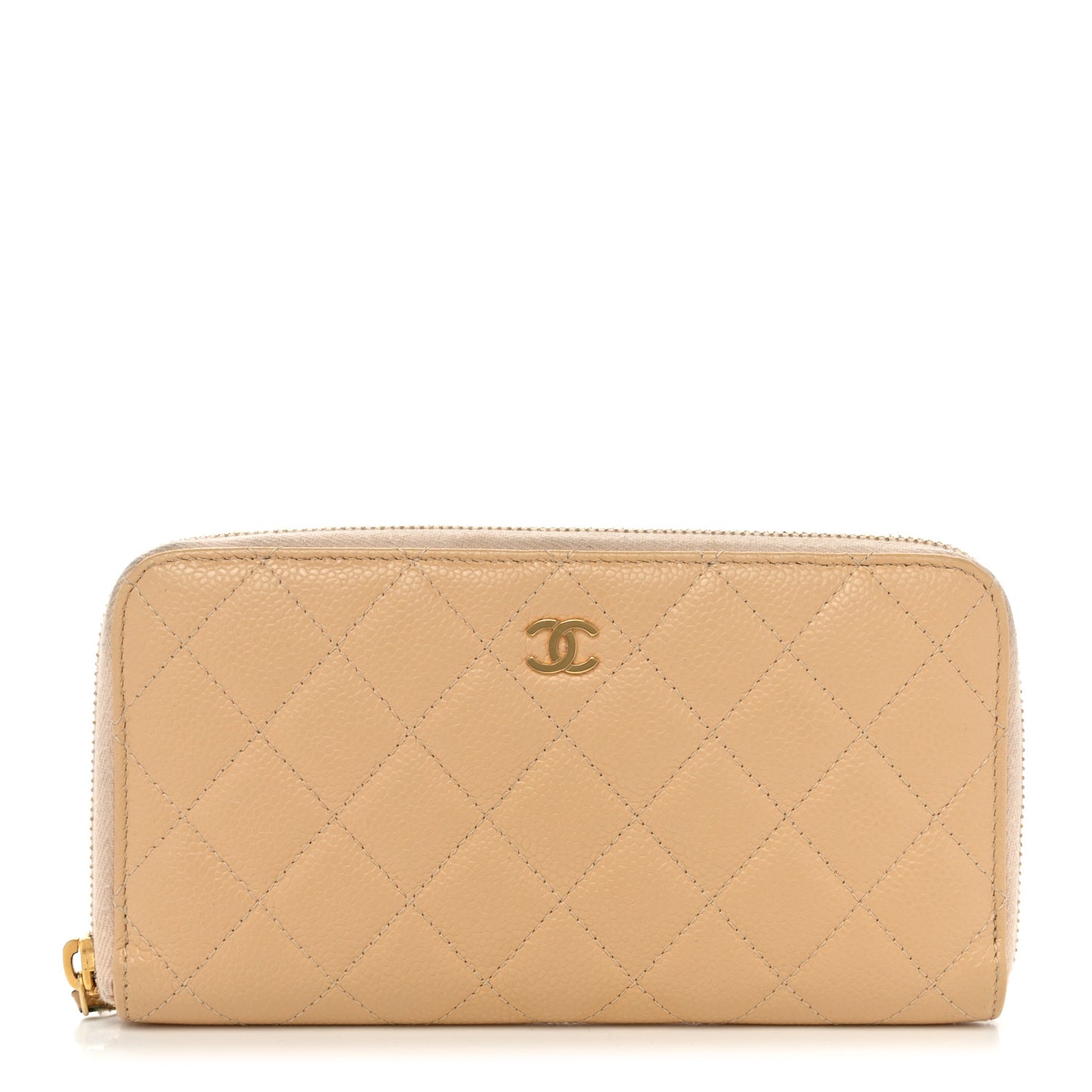 Caviar Quilted Large Gusset Zip Around Wallet Beige Clair