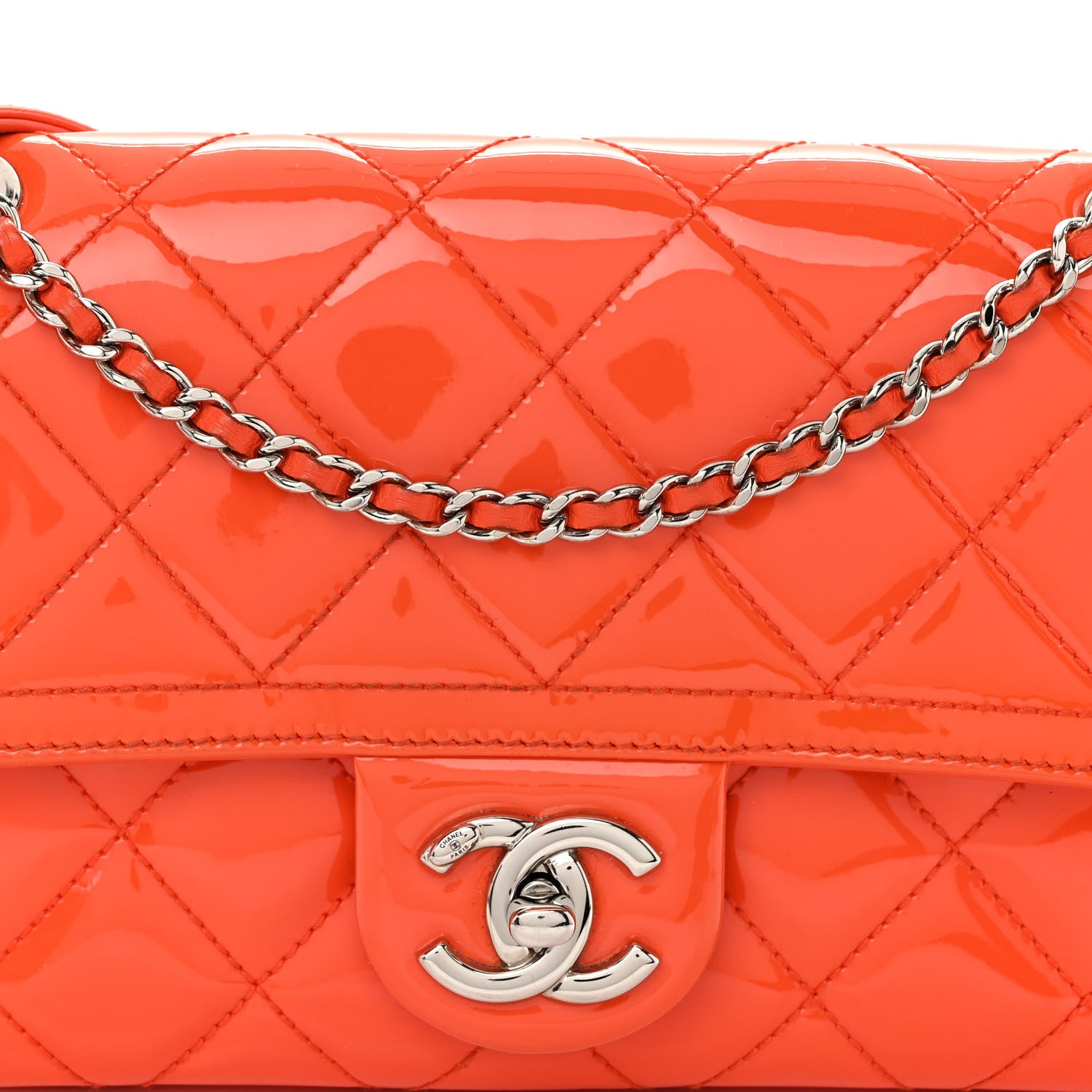 Chanel Patent Quilted Small Coco Shine Flap Orange 8 of 10