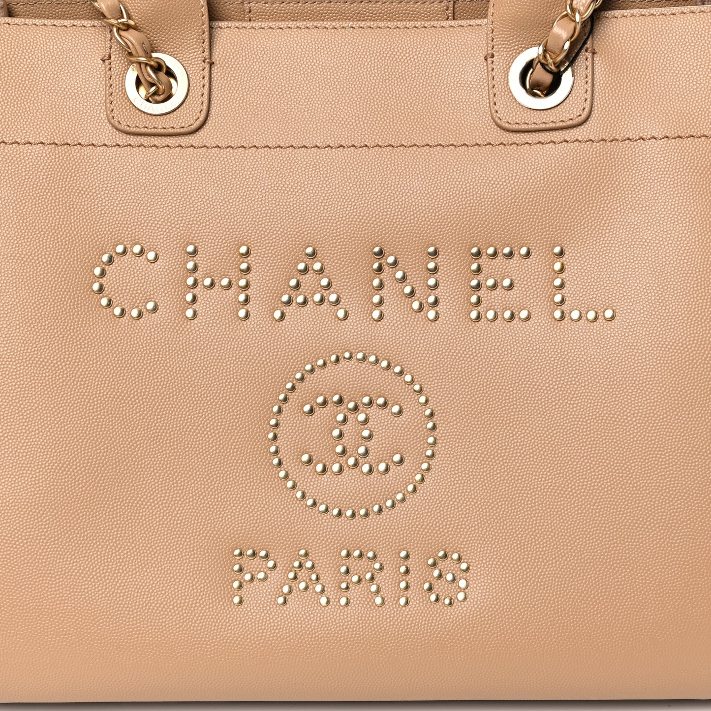 Caviar Small Studded Deauville Tote Beige