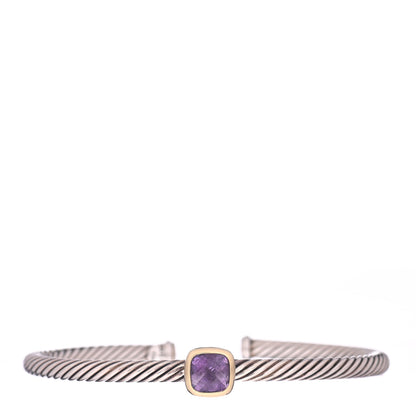 David Yurman Sterling Silver 18k Yellow Gold Amethyst 4mm Station Bracelet Medium 1 of 4