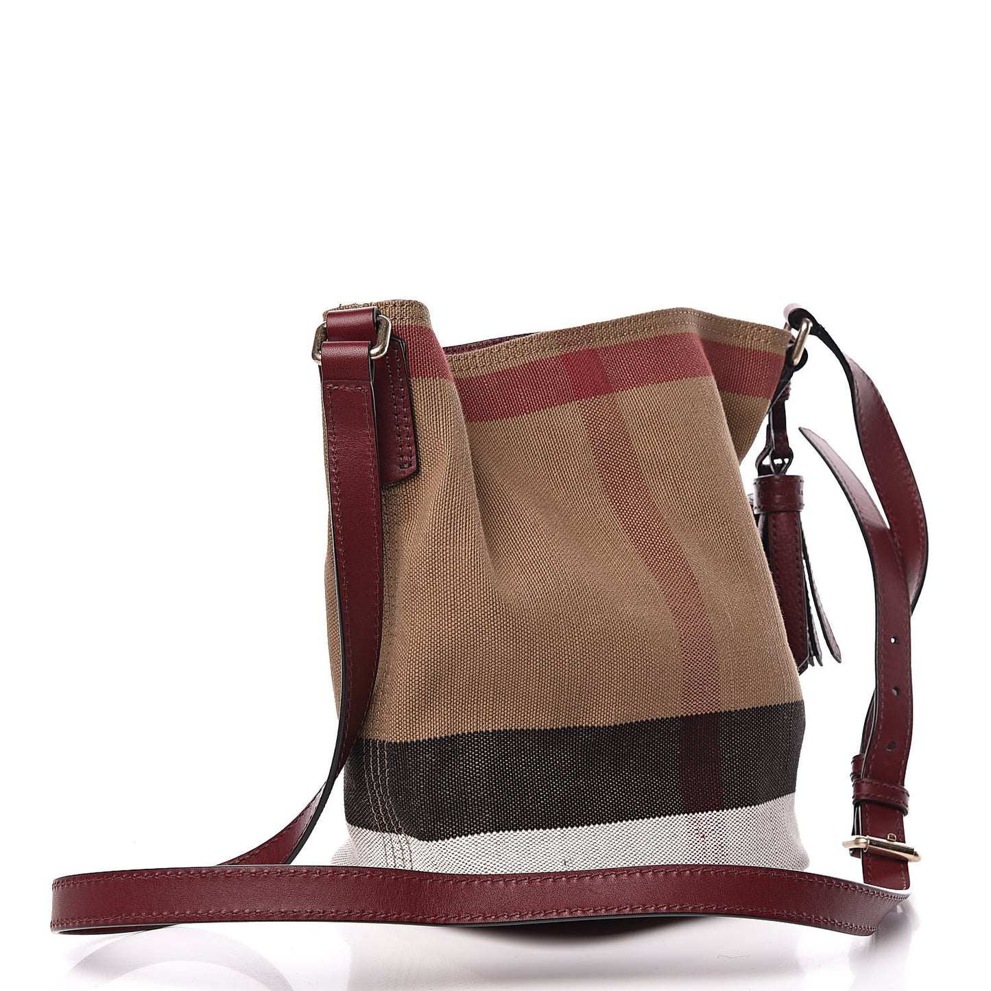 Canvas Mega Check Mini Ashby Tassel Crossbody Burgundy Red