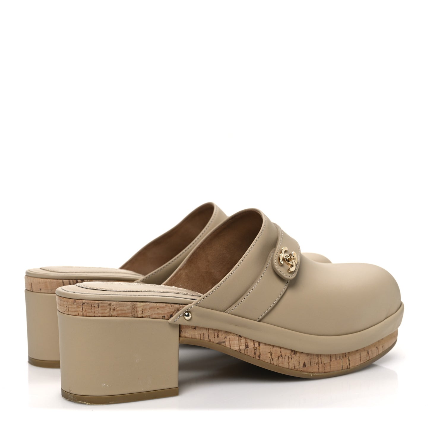 Calfskin CC Turn Lock Clogs 40 Beige