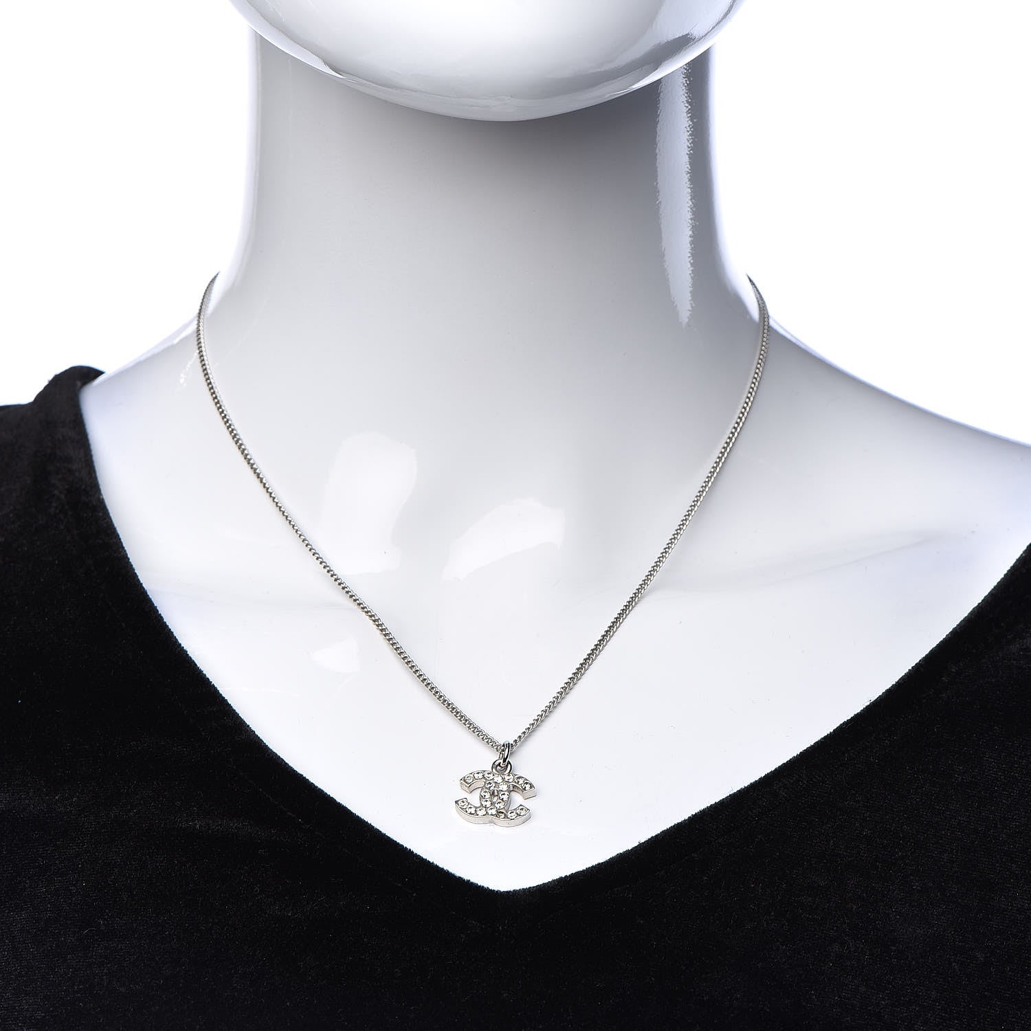 Chanel Crystal Timeless CC Necklace Silver 2 of 6