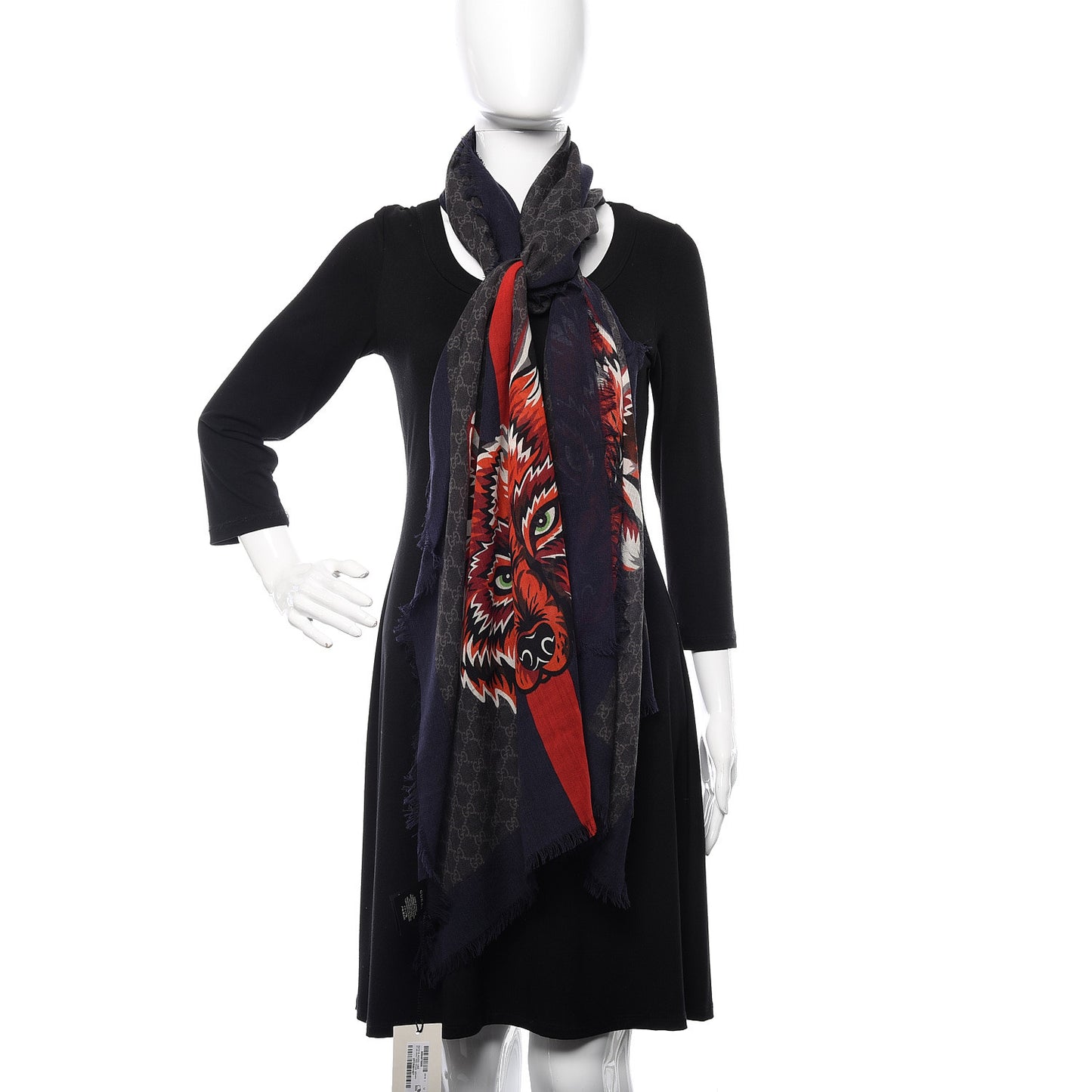 Wool Monogram Wolf Web Scarf Blue Red
