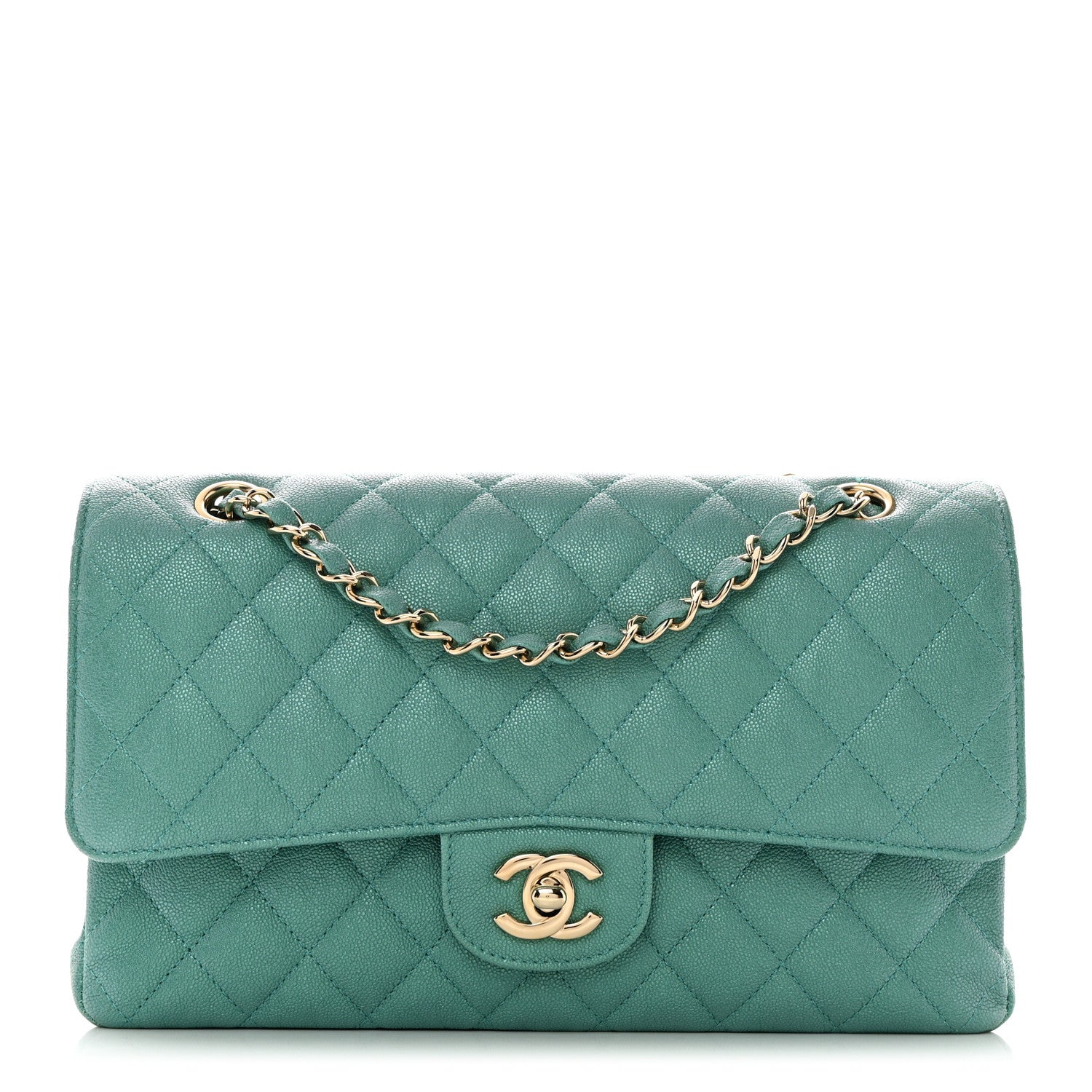 Chanel Iridescent Caviar Quilted Medium Double Flap Green 1 of 10