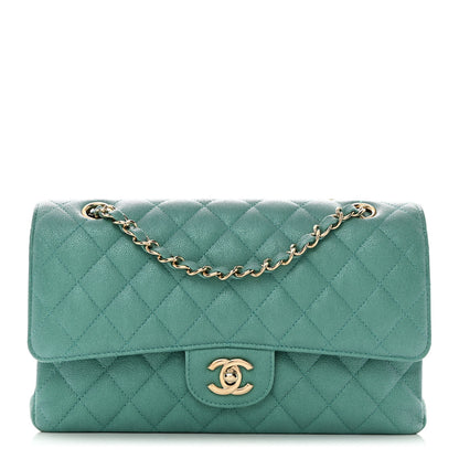 Chanel Iridescent Caviar Quilted Medium Double Flap Green 1 of 10