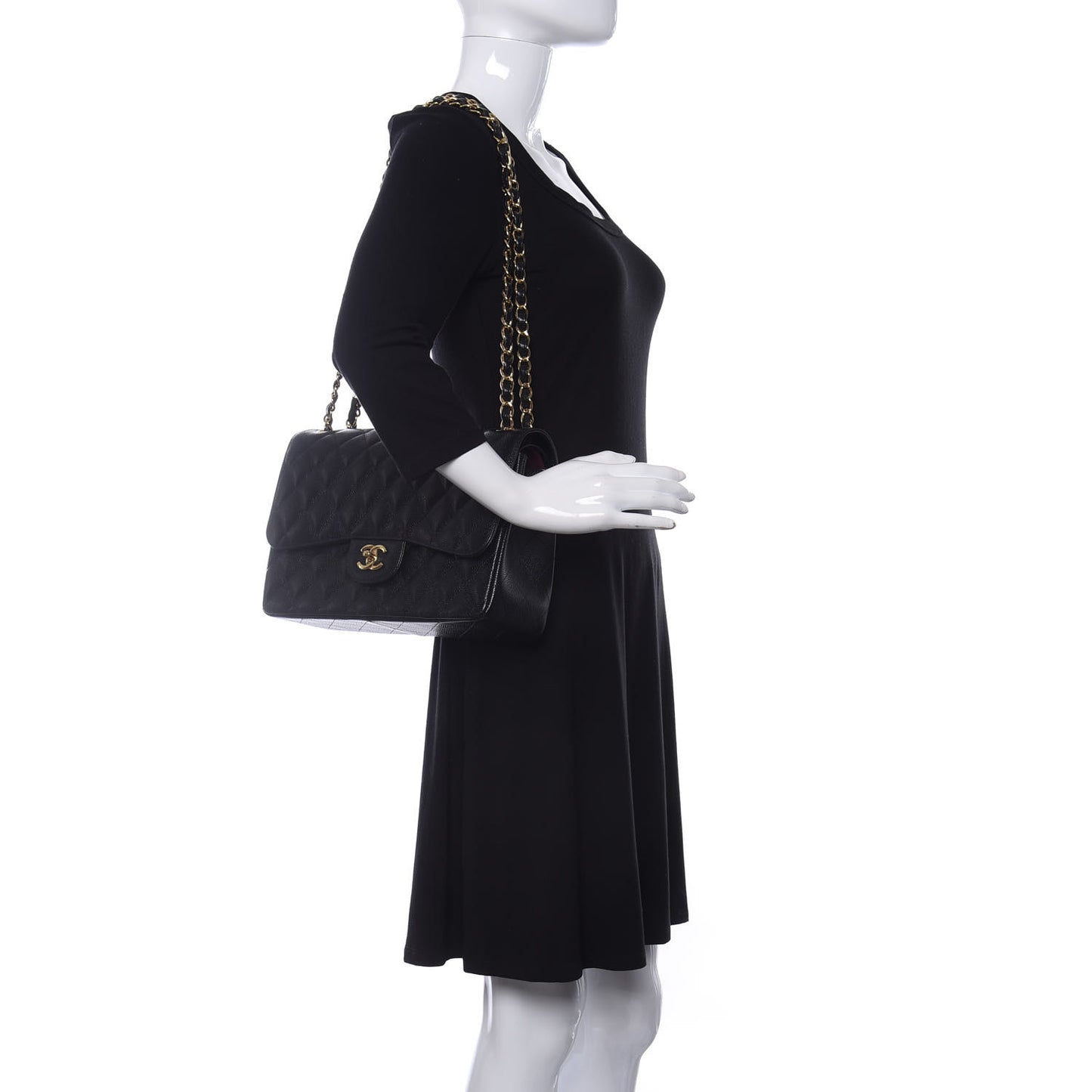 Caviar Quilted Jumbo Double Flap Black
