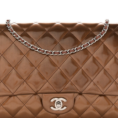 Chanel Striated Patent Quilted Clutch With Chain Flap Brown 8 of 16