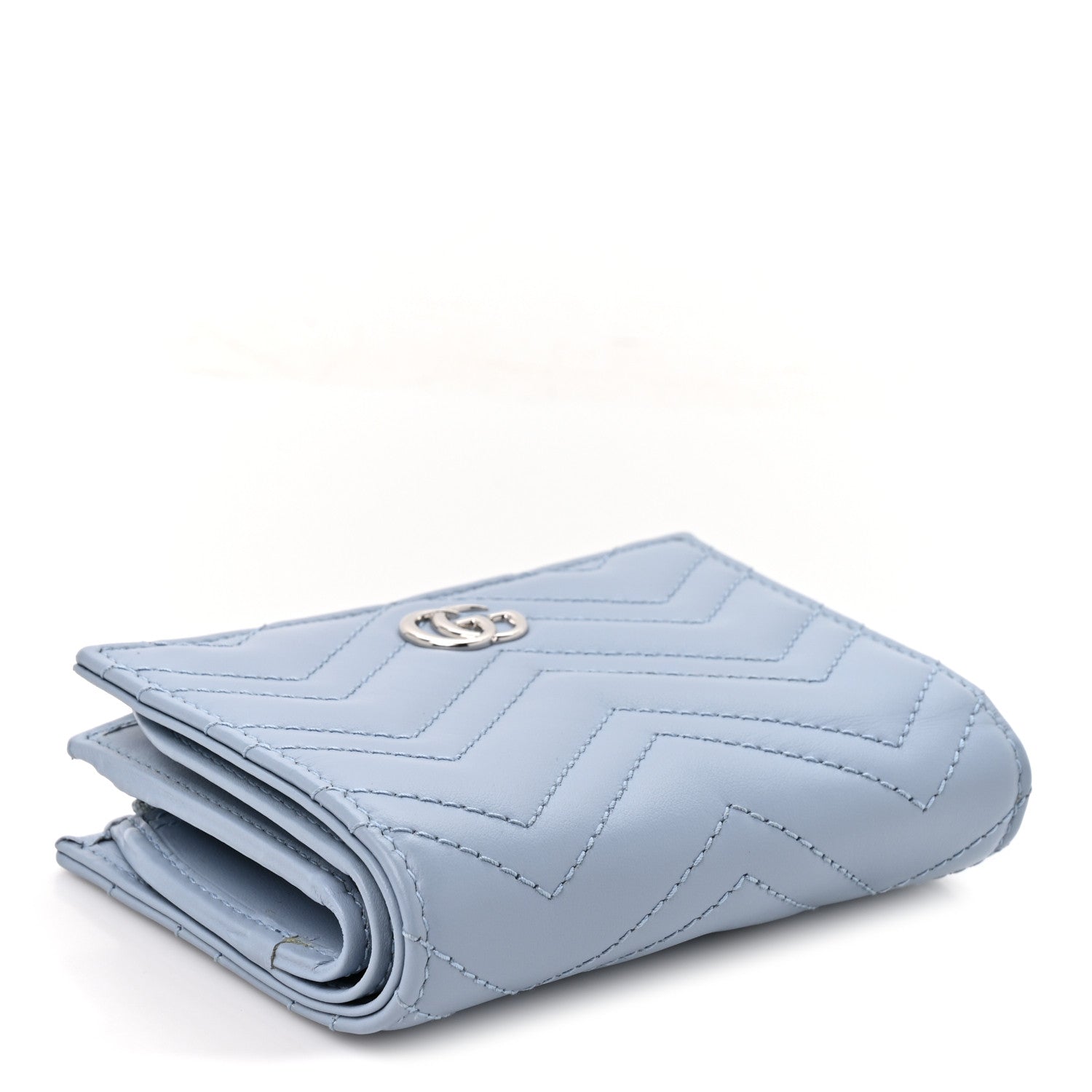 Gucci Lambskin Matelasse GG Marmont Zip Key Pouch Light Blue 4 of 9