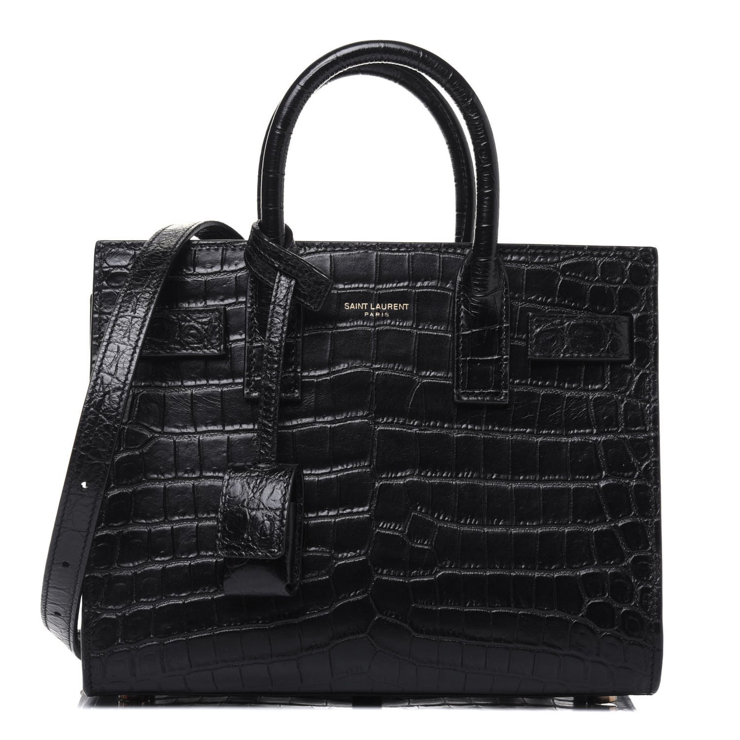 Calfskin Crocodile Embossed Nano Sac De Jour Black