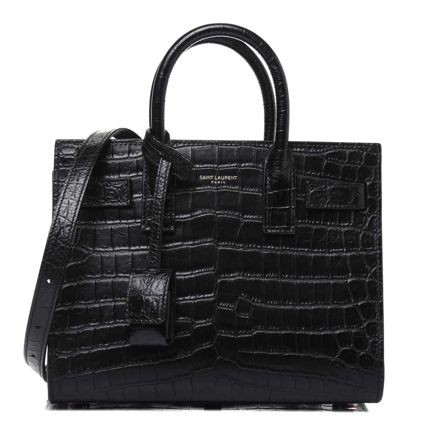 Saint Laurent Calfskin Crocodile Embossed Nano Sac De Jour Black 1 of 15