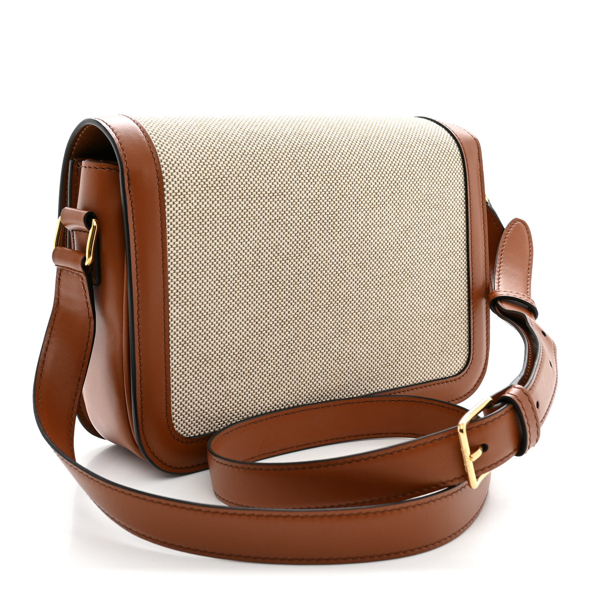 Textile Natural Calfskin Medium Triomphe Bag White Tan