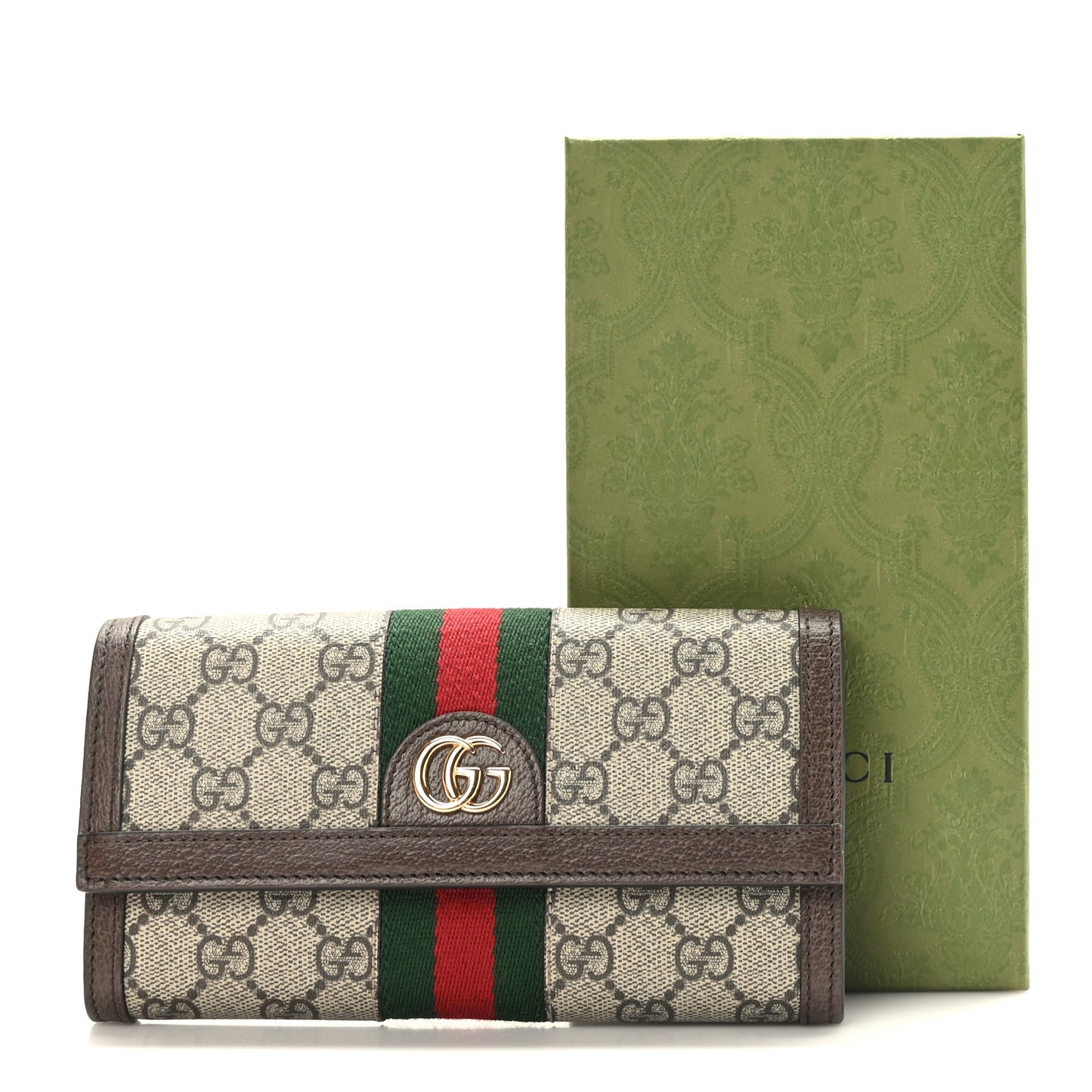 GG Supreme Monogram Web Ophidia Continental Wallet Brown
