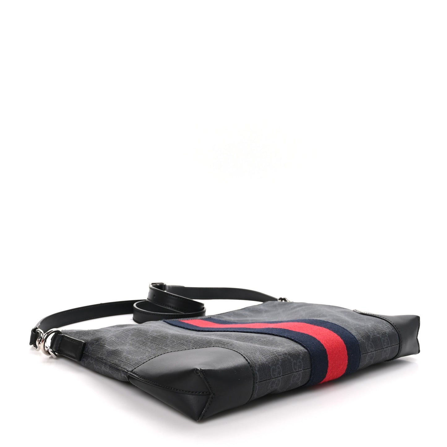 Soft GG Supreme Monogram Appia Calfskin Web East West Messenger Bag Black Grey