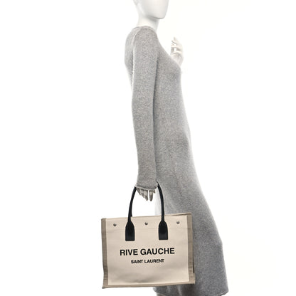 Saint Laurent Linen Calfskin Small Rive Gauche Tote Greggio Natural 2 of 12