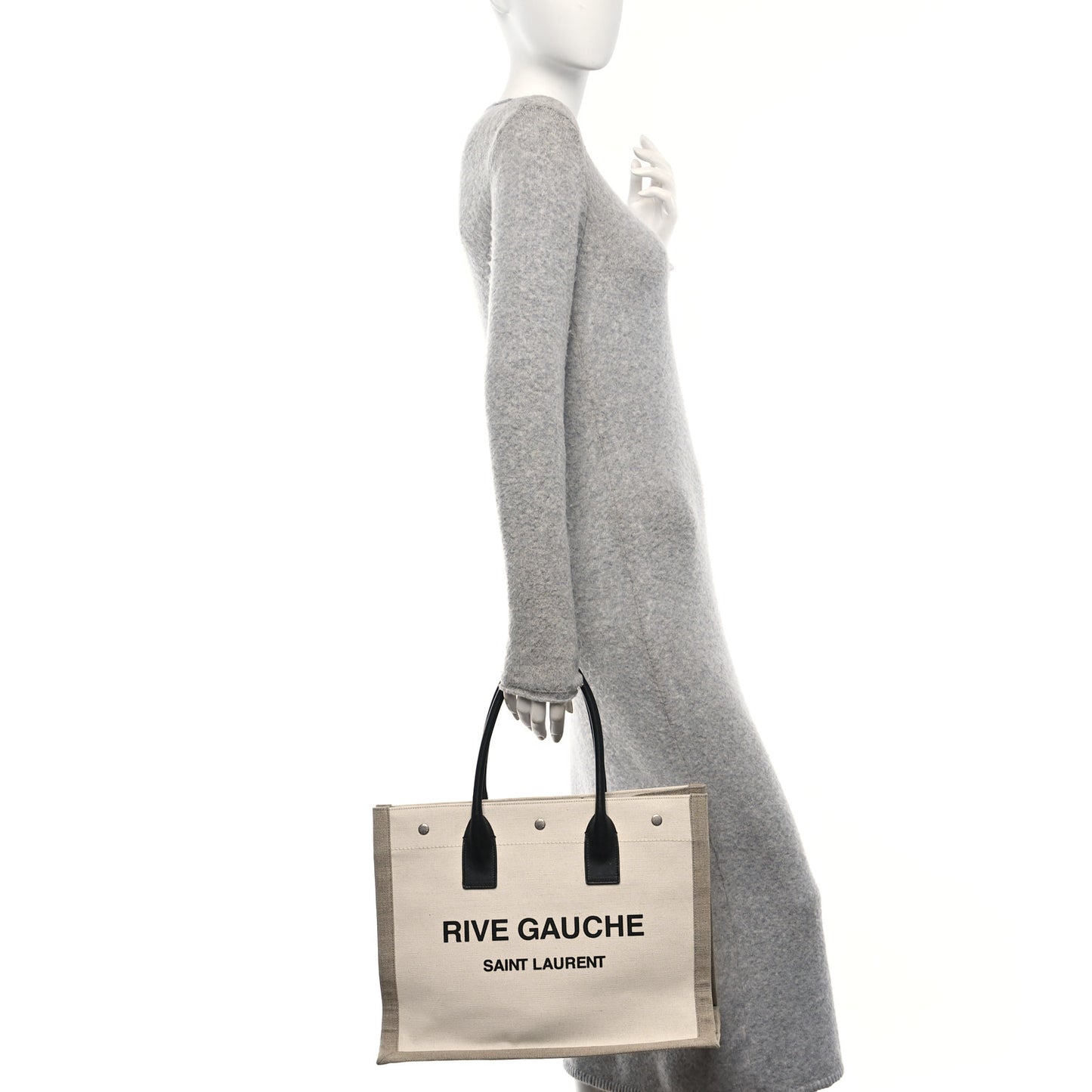 Linen Calfskin Small Rive Gauche Tote Greggio Natural