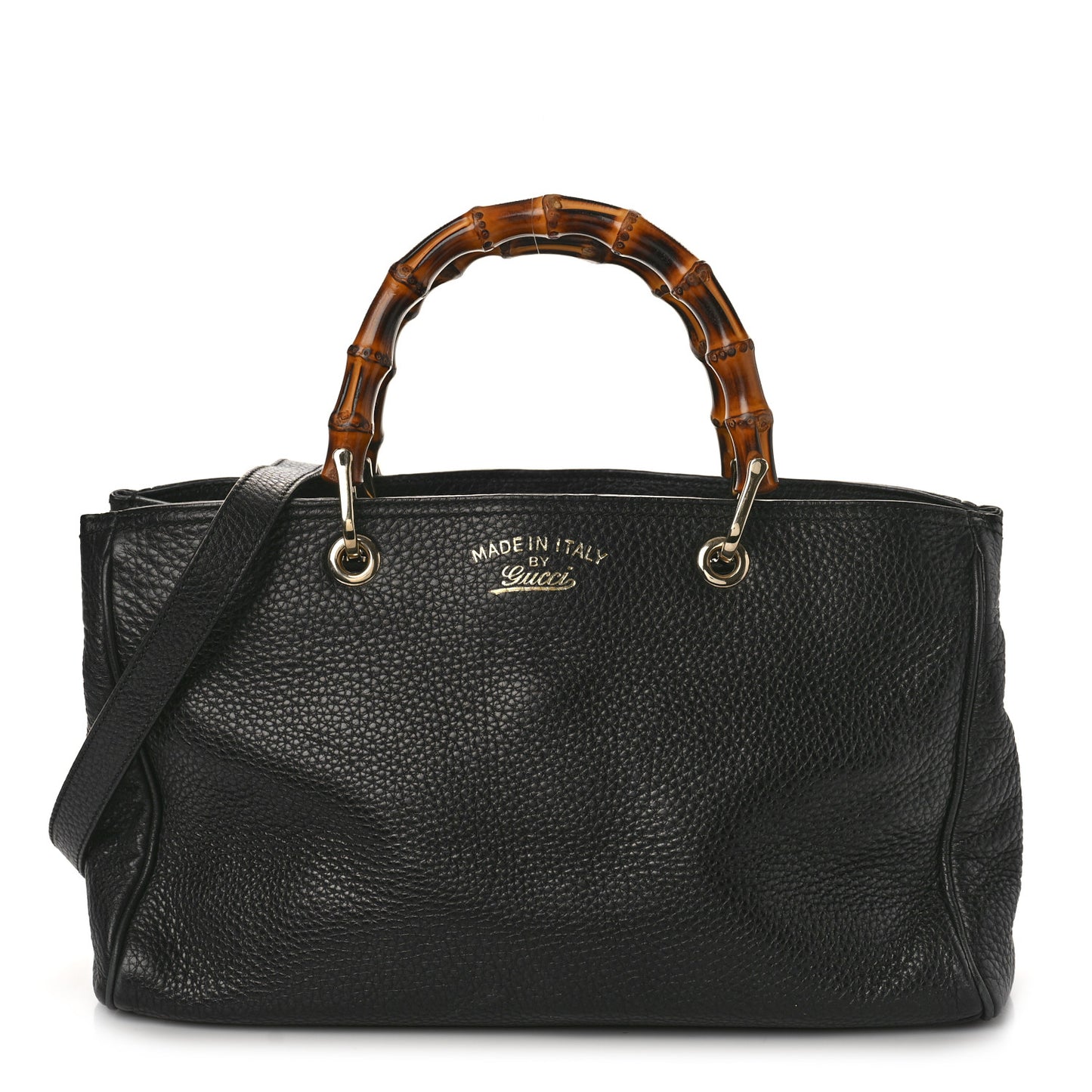Pebbled Calfskin Medium Bamboo Shopper Tote Black