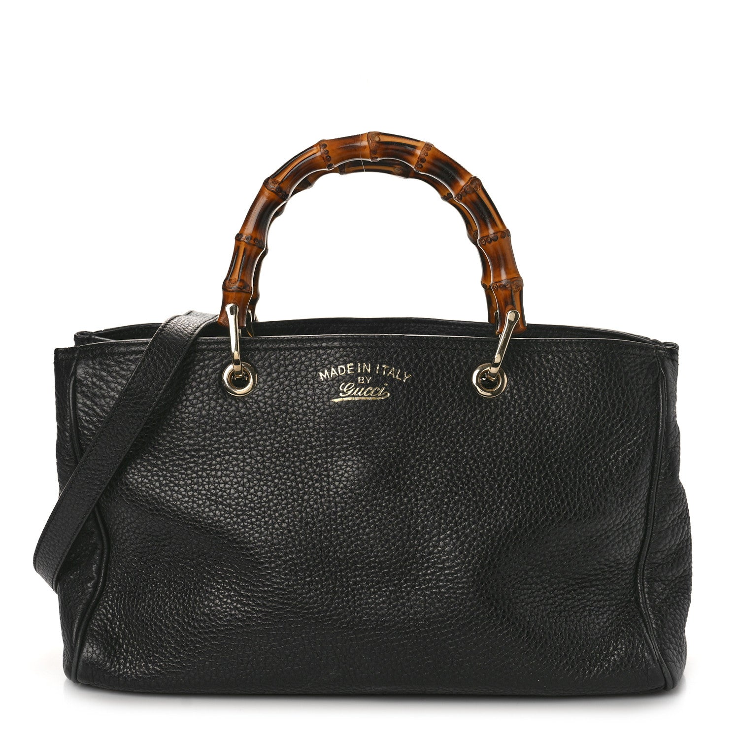 Gucci Pebbled Calfskin Medium Bamboo Shopper Tote Black 1 of 9