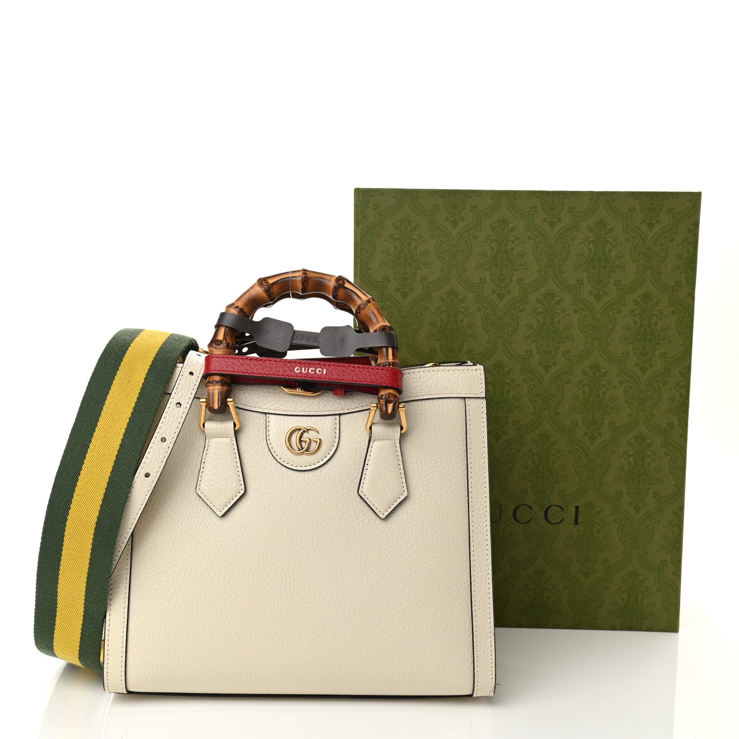 Textured Dollar Calfskin Web Small Diana Tote Bag Mystic White