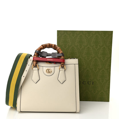 Gucci Textured Dollar Calfskin Web Small Diana Tote Bag Mystic White 10 of 10