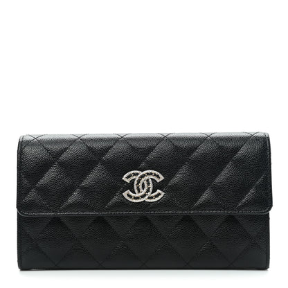 Chanel Caviar Quilted Crystal CC Large Gusset Flap Wallet Black 1 of 9