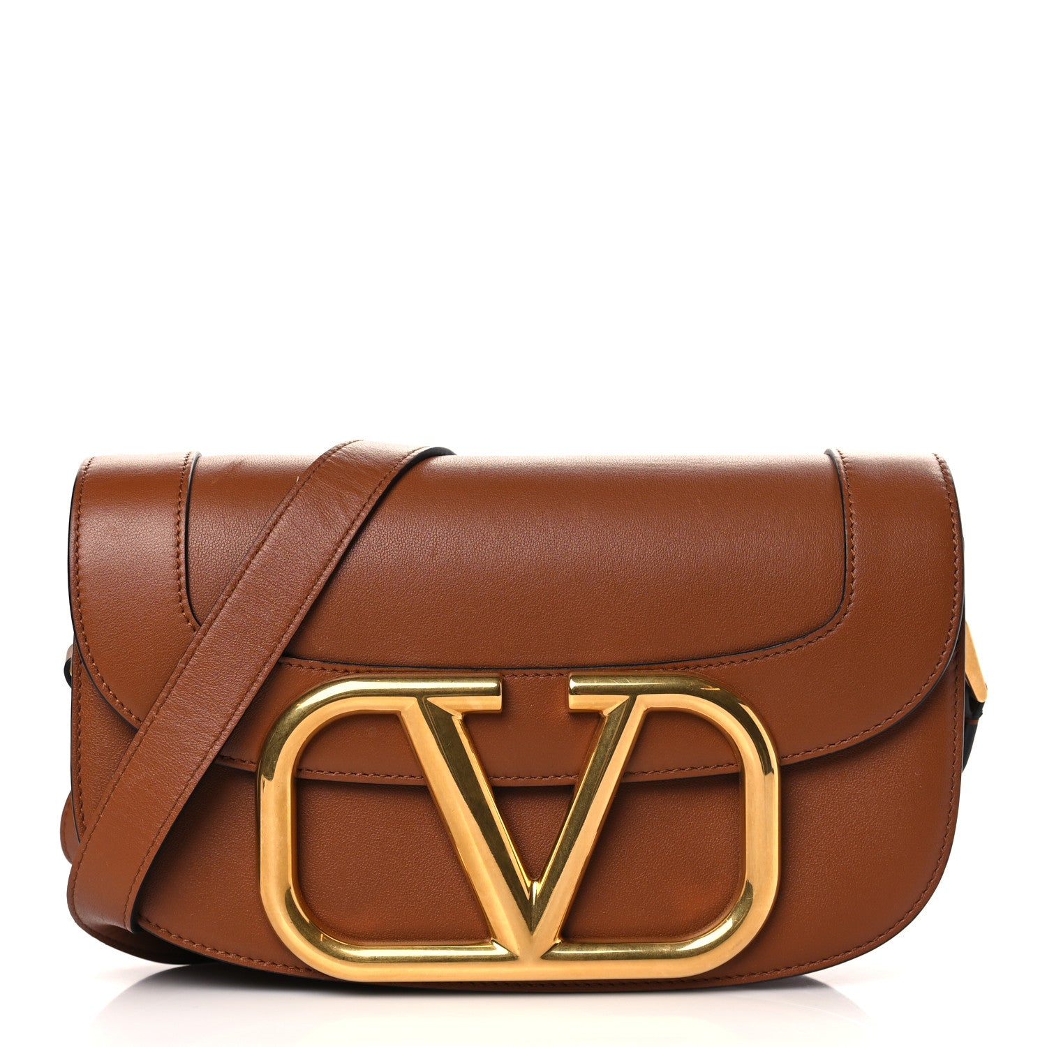 Valentino Garavani Smooth Calfskin Supervee Shoulder Bag Saddle Brown 1 of 8
