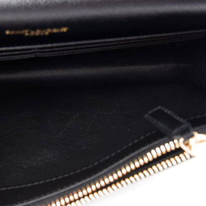 Saint Laurent Grain De Poudre Matelasse Chevron Monogram Envelope Chain Wallet Black 9 of 9