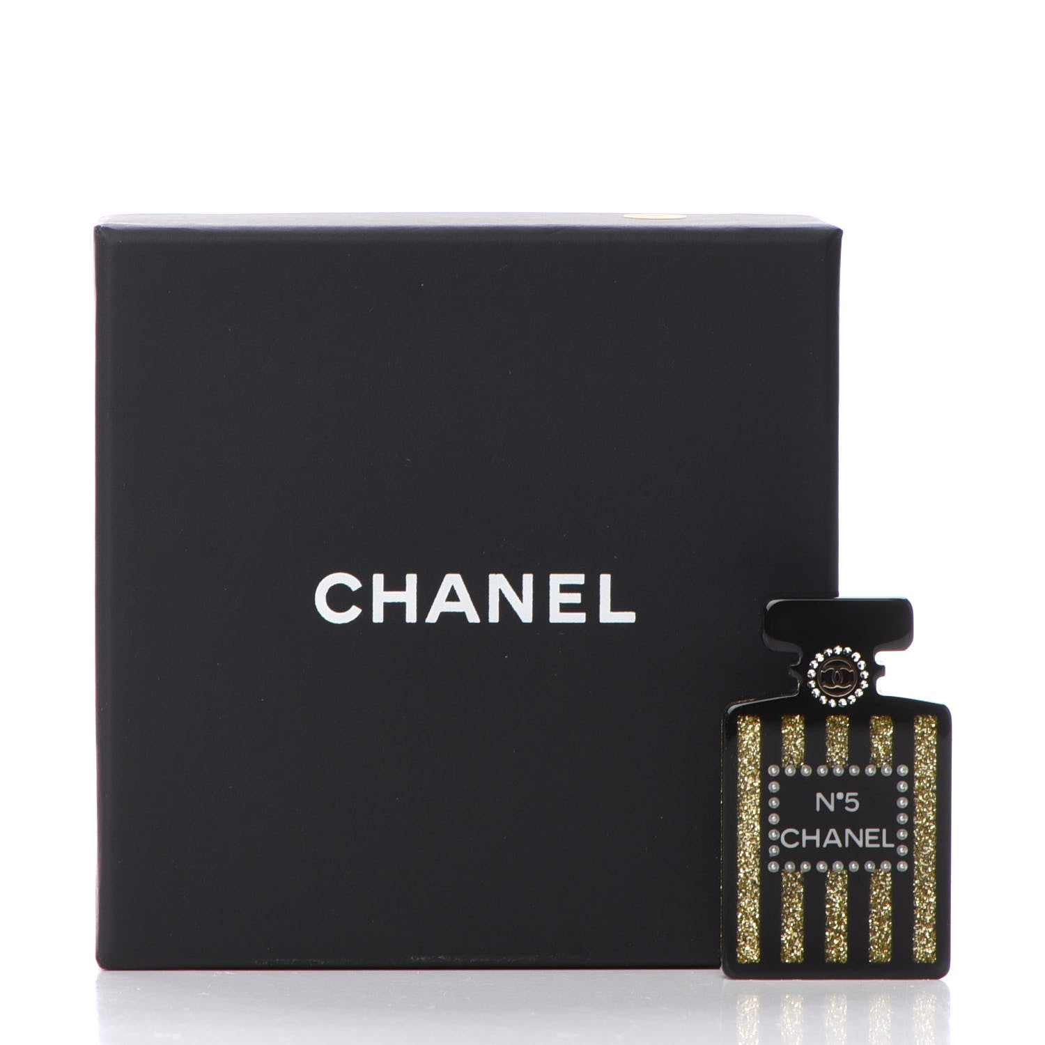 Chanel Resin Strass Perfume Bottle CC Brooch Black Gold 5 of 5