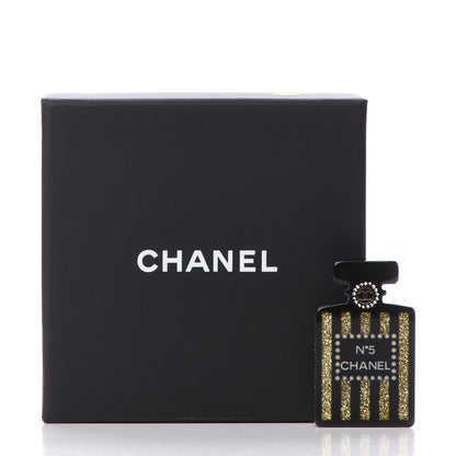 Chanel Resin Strass Perfume Bottle CC Brooch Black Gold 5 of 5