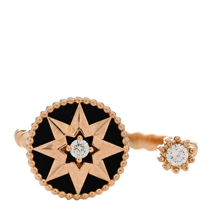Christian Dior 18K Rose Gold Diamond Black Onyx Rose Des Vents Ring 53 6.5 1 of 4