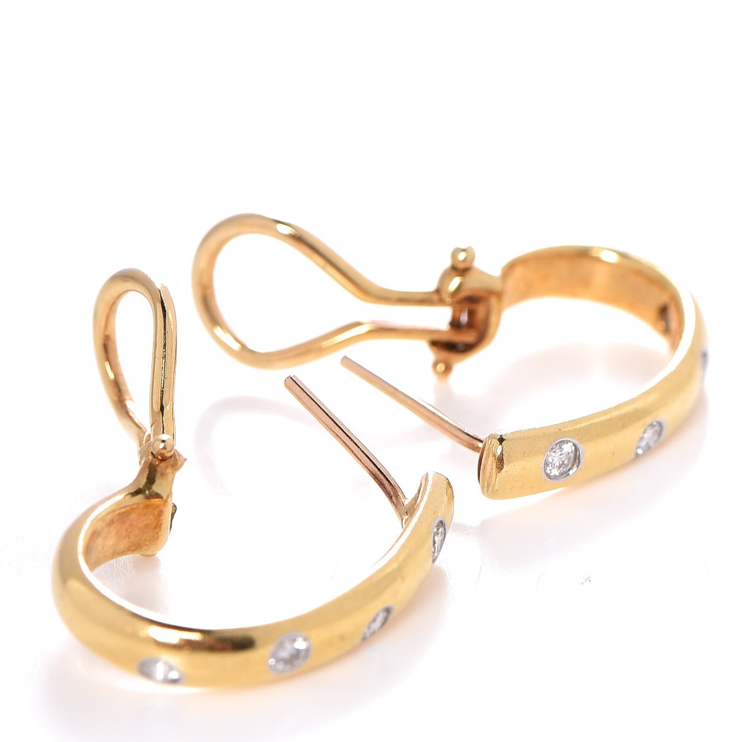 18K Yellow Gold Platinum Diamond Etoile Half Hoop Earrings